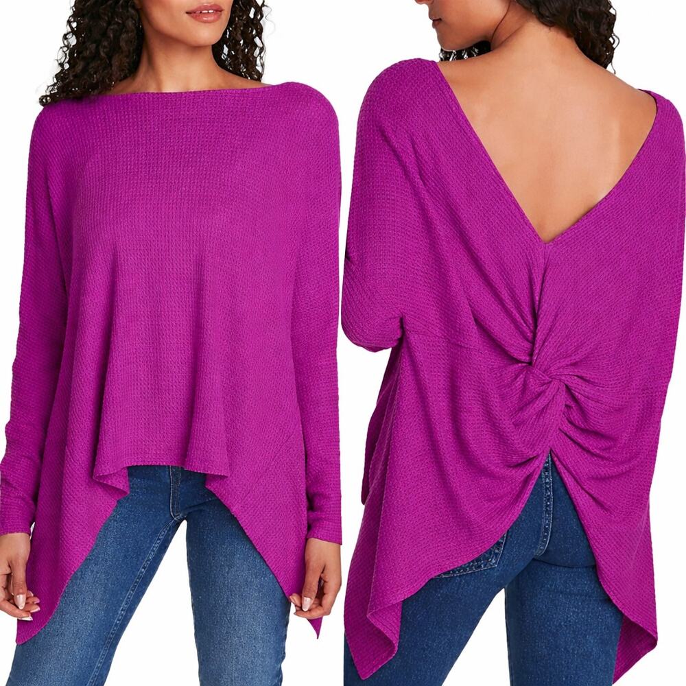 1.State  Knot Back Long Sleeve Asymmetrical Waffle Knit Top Marsala Size Small